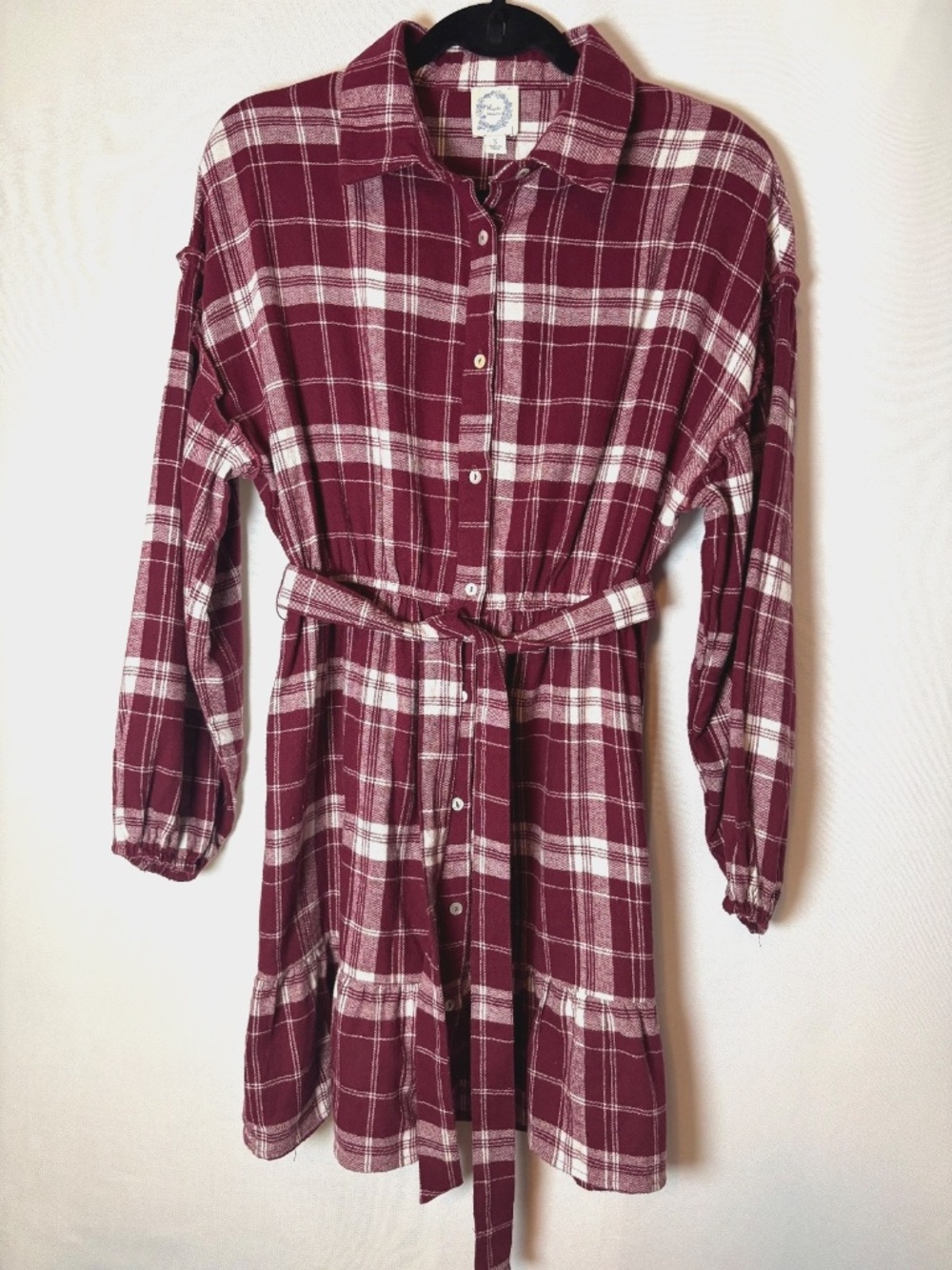 Belted Burgundy Plaid Shirt Dress Button Front Long Sleeve NWT S Francesca's